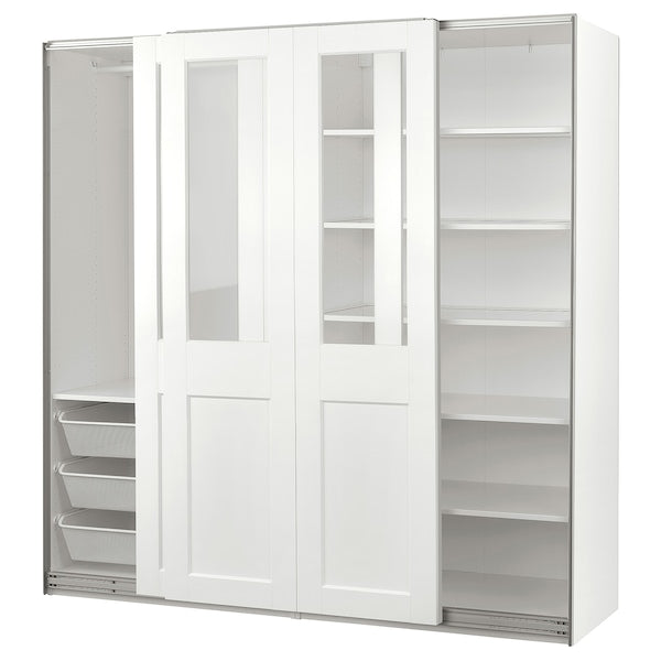 PAX / GRIMO - Wardrobe with sliding doors, white/transparent glass white,200x66x201 cm