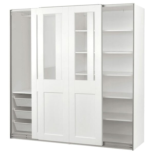 Ikea PAX / GRIMO - Wardrobe with sliding doors, white/transparent glass white,200x66x201 cm