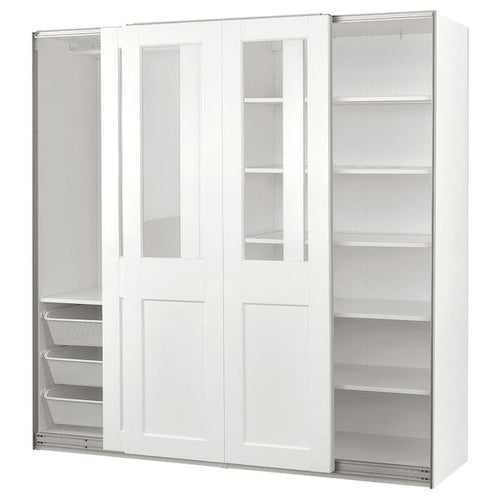 PAX / GRIMO - Wardrobe with sliding doors, white/transparent glass white,200x66x201 cm