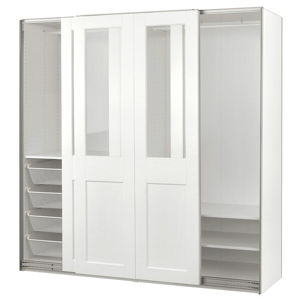 PAX / GRIMO - Wardrobe with sliding doors, white/transparent glass white,200x66x201 cm