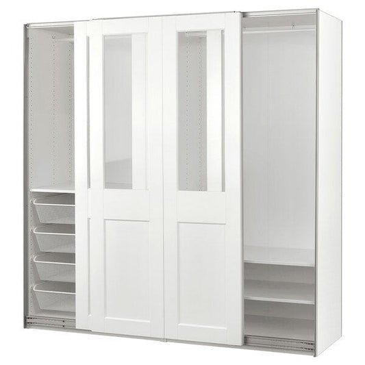 Ikea PAX / GRIMO - Wardrobe with sliding doors, white/transparent glass white,200x66x201 cm