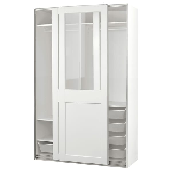 PAX / GRIMO - Wardrobe with sliding doors, white/transparent glass white,150x66x236 cm