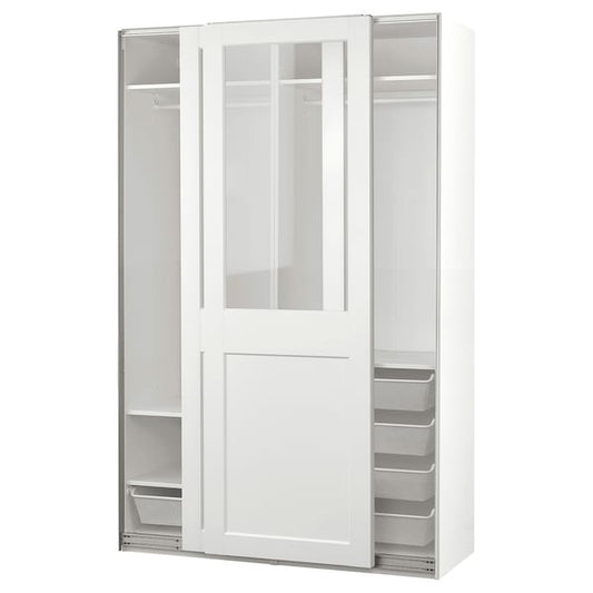 Ikea PAX / GRIMO - Wardrobe with sliding doors, white/transparent glass white,150x66x236 cm