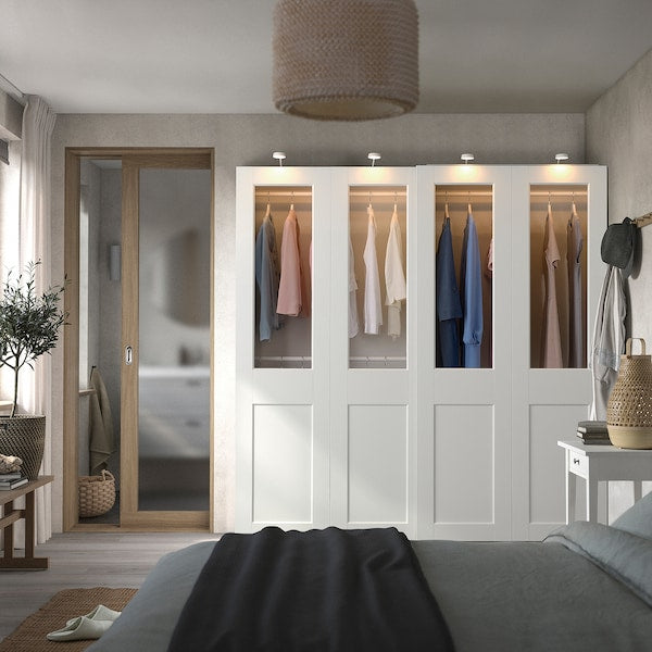 PAX / GRIMO - Wardrobe with sliding doors, white/transparent glass white,200x66x201 cm