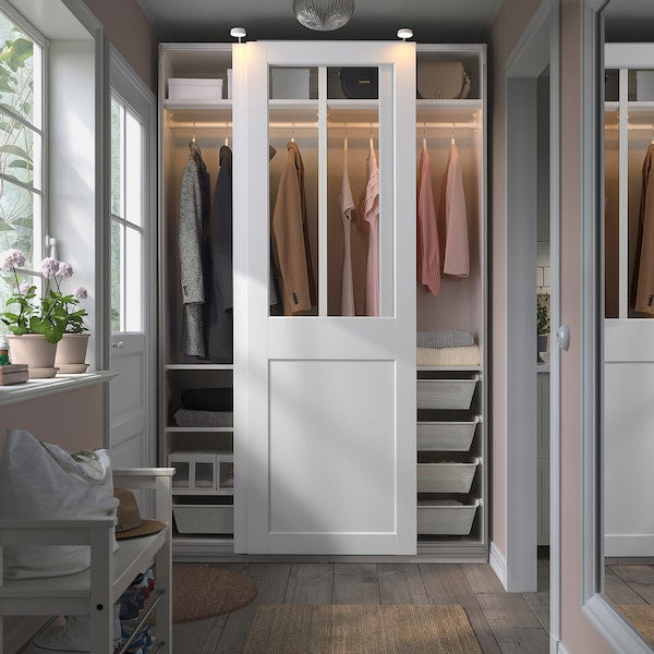 PAX / GRIMO - Wardrobe with sliding doors, white/transparent glass white,150x66x236 cm