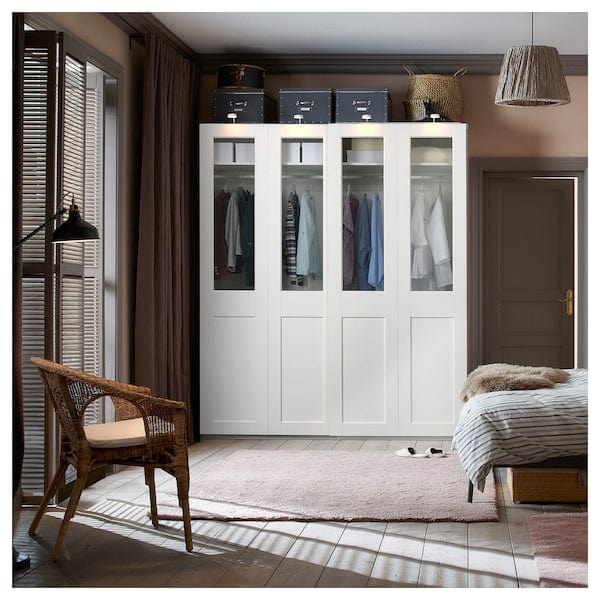 Ikea PAX / GRIMO - Wardrobe with sliding doors, white/transparent glass white,200x66x236 cm