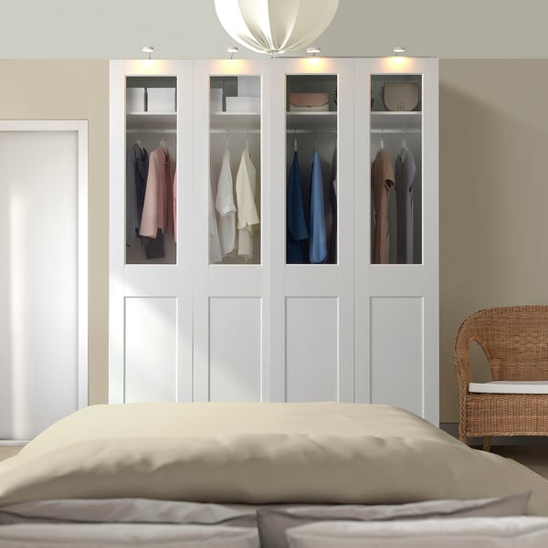PAX / GRIMO wardrobe with sliding doors, white/clear glass white, 200x66x236 cm