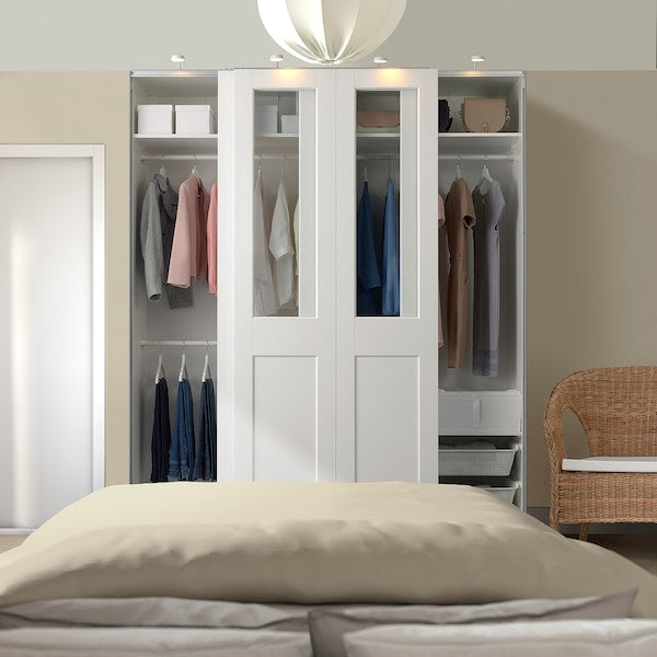 PAX / GRIMO - Wardrobe with sliding doors, white/transparent glass white,200x66x236 cm