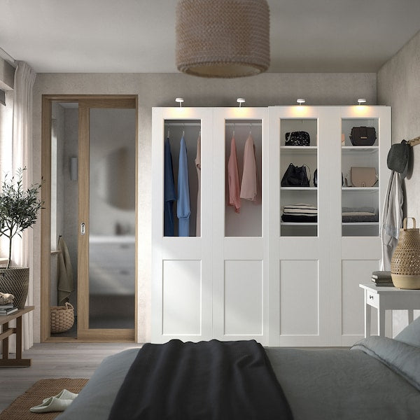 PAX / GRIMO - Wardrobe with sliding doors, white/transparent glass white,200x66x201 cm