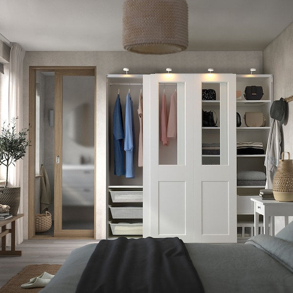 PAX / GRIMO - Wardrobe with sliding doors, white/transparent glass white,200x66x201 cm