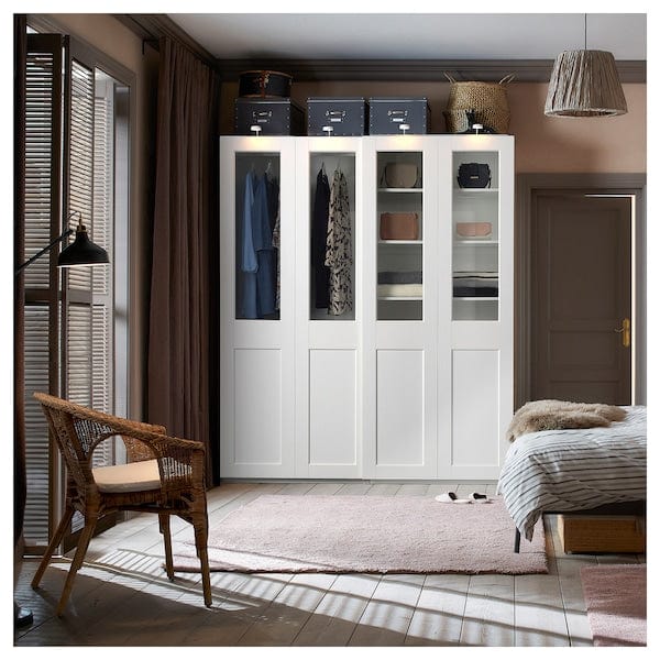 Ikea PAX / GRIMO - Wardrobe with sliding doors, white/transparent glass white,200x66x236 cm