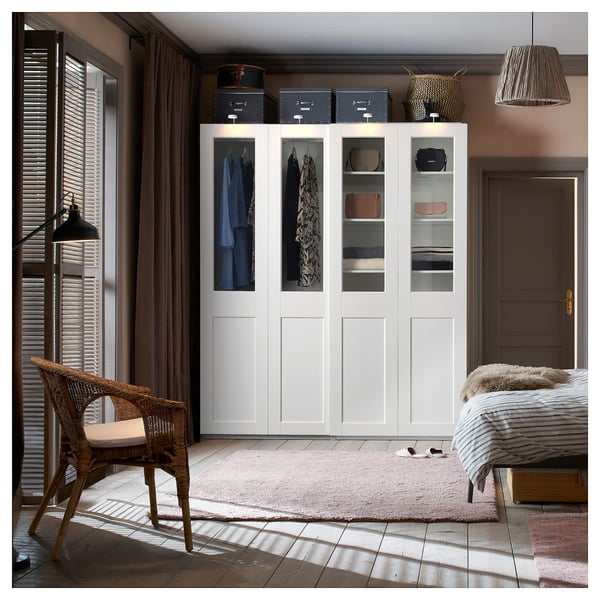 PAX / GRIMO - Wardrobe with sliding doors, white/transparent glass white,200x66x236 cm