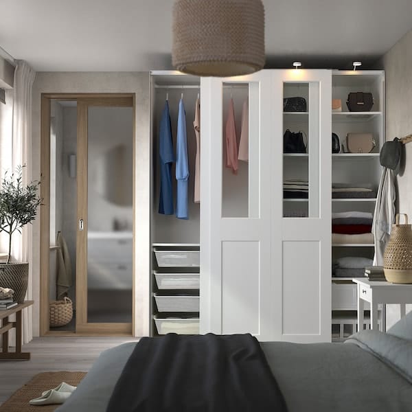 Ikea PAX / GRIMO - Wardrobe with sliding doors, white/transparent glass white,200x66x236 cm