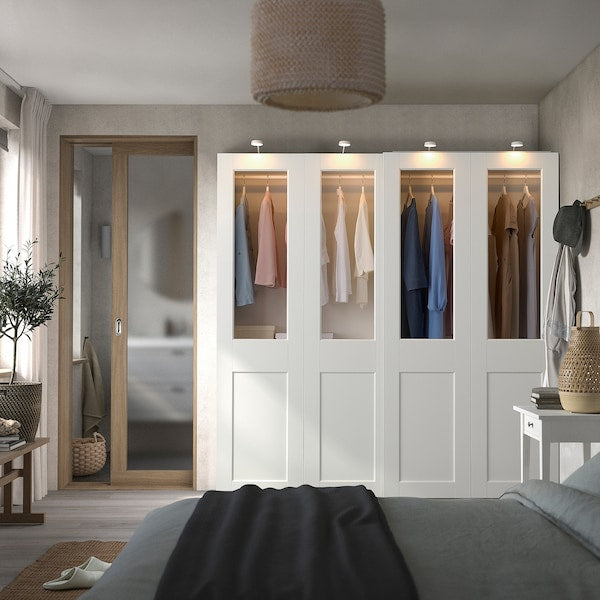 PAX / GRIMO - Wardrobe with sliding doors, white/transparent glass white,200x66x201 cm