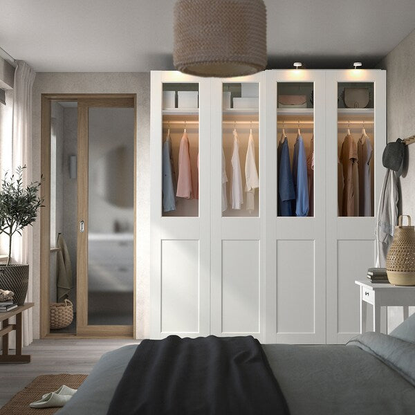 PAX / GRIMO - Wardrobe with sliding doors, white/transparent glass white,200x66x236 cm