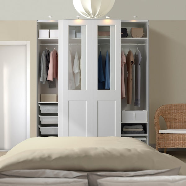 PAX / GRIMO - Wardrobe with sliding doors, white/transparent glass white,200x66x236 cm