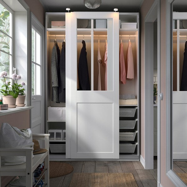 PAX / GRIMO - Wardrobe with sliding doors, white/transparent glass white,150x66x236 cm