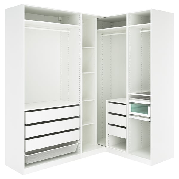 PAX corner wardrobe, white, 211/161x236 cm