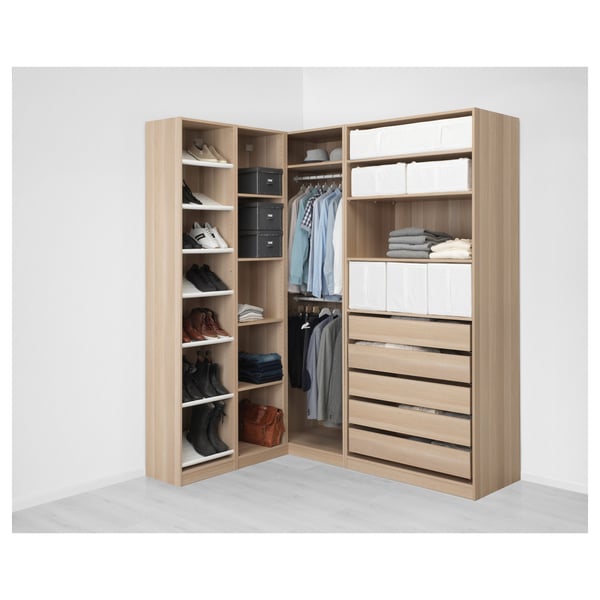 PAX corner wardrobe, white stained oak effect, 161/188x236 cm