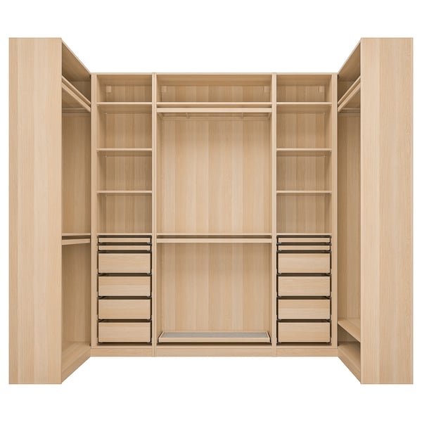 PAX corner wardrobe, white stained oak effect, 113/276/113x236 cm