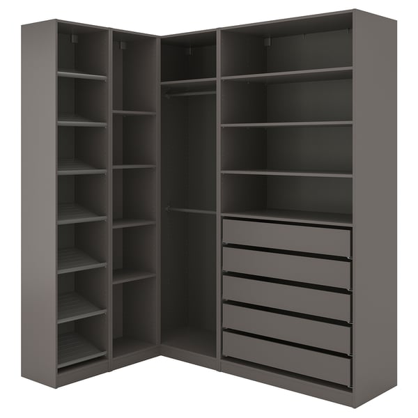PAX corner wardrobe, dark grey, 161/188x236 cm