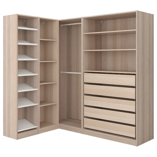 PAX corner wardrobe, white stained oak effect, 161/188x201 cm