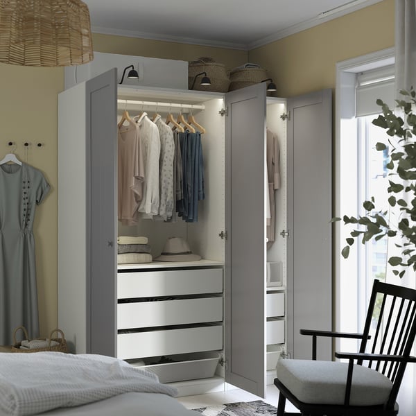 PAX / GULLABERG wardrobe combination, white/grey, 150x60x201 cm