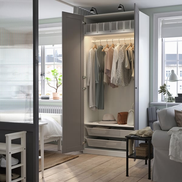 PAX / GULLABERG wardrobe combination, white/grey, 100x60x236 cm