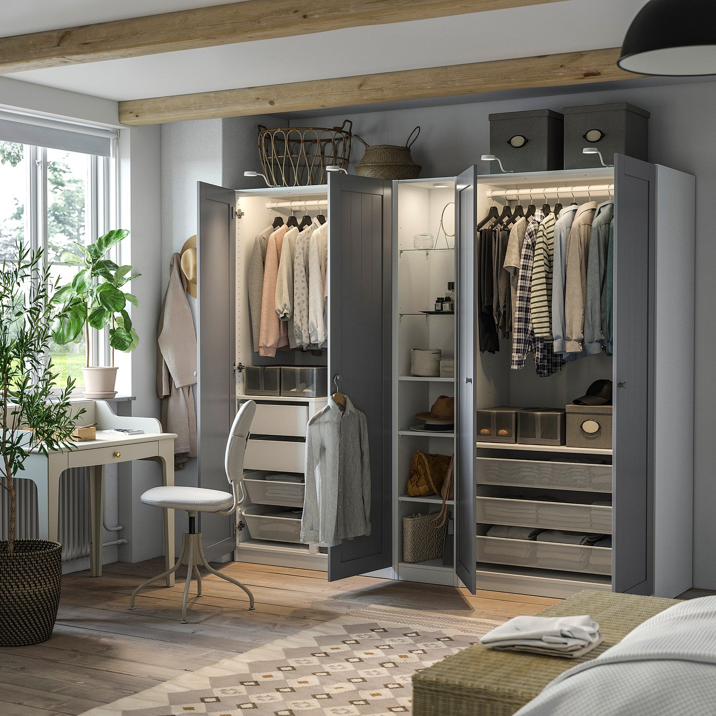PAX / GULLABERG wardrobe combination, grey grey/white, 235.0x201.2x60.0 cm
