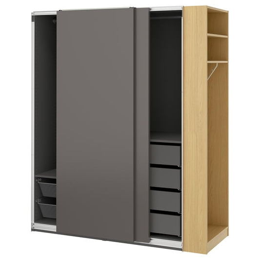 PAX / HASVIK wardrobe combination, dark gray dark gray/ oak effect, 170x66x201 cm Wardrobe combination, dark gray dark gray/ oak effect,170x66x201 cm