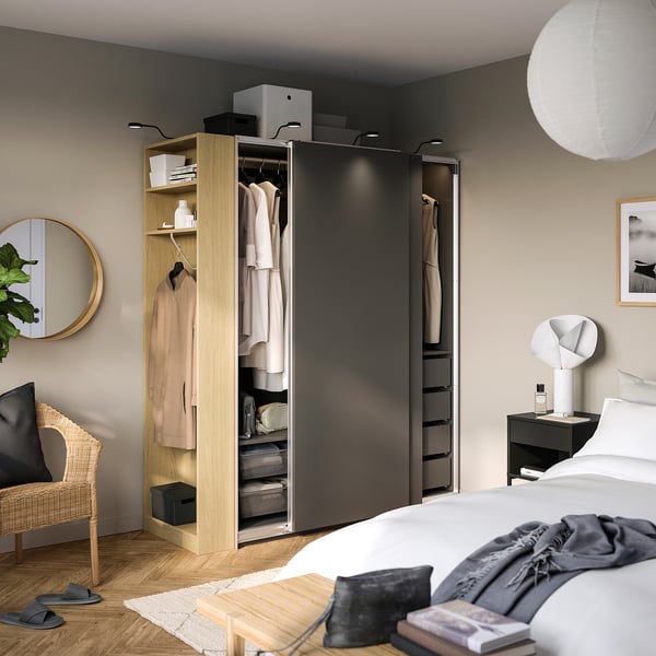 PAX / HASVIK wardrobe combination, dark gray dark gray/ oak effect, 170x66x201 cm Wardrobe combination, dark gray dark gray/ oak effect,170x66x201 cm