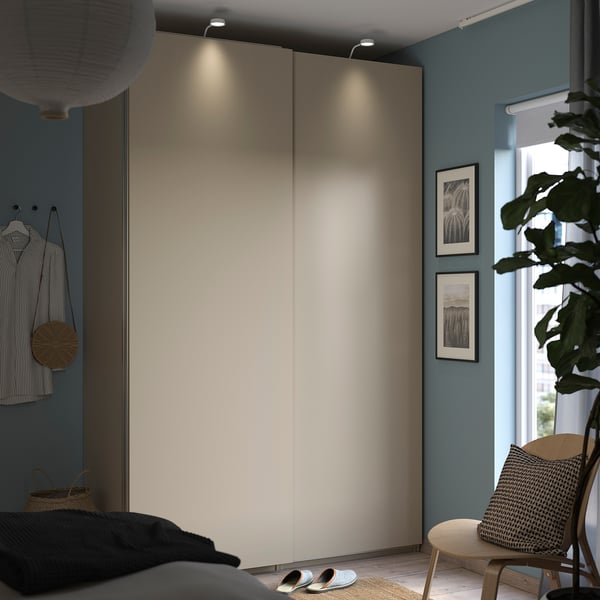 PAX / HASVIK wardrobe with sliding doors, grey-beige/grey-beige, 150x66x236 cm