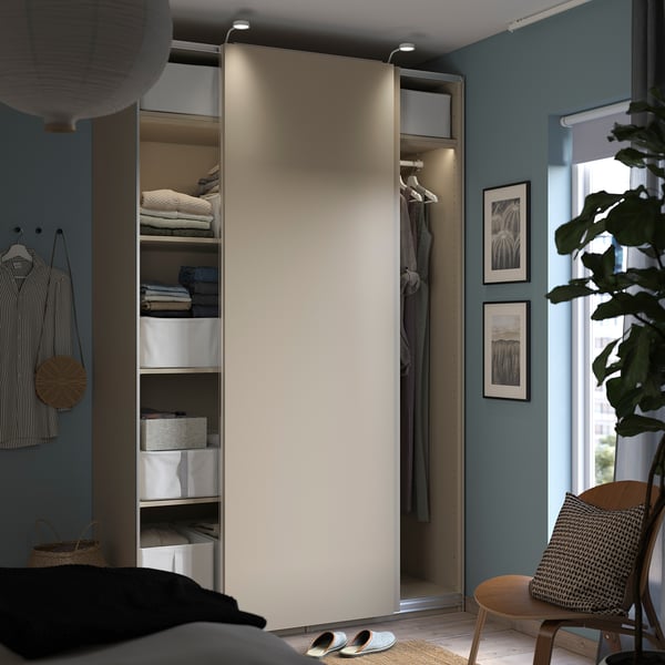 PAX / HASVIK wardrobe with sliding doors, grey-beige/grey-beige, 150x66x236 cm
