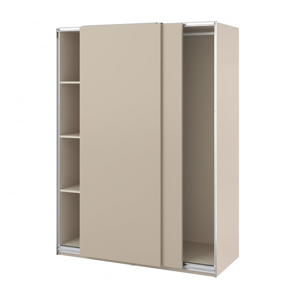 PAX / HASVIK - PAX / HASVIK Wardrobe with sliding doors, grey-beige/grey-beige, 150x66x201 cm