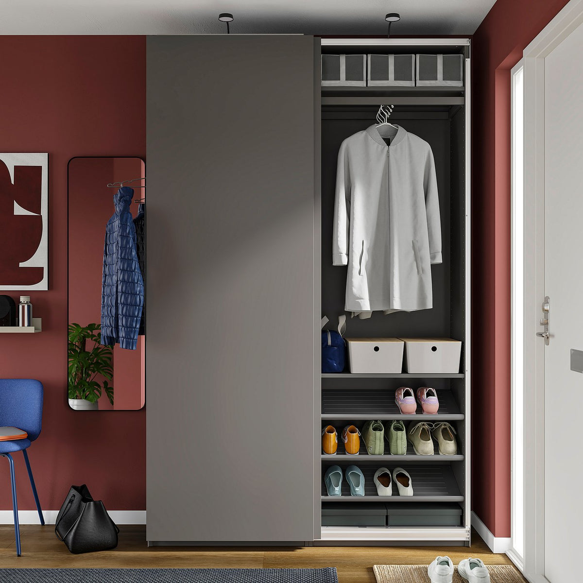 PAX / HASVIK wardrobe with sliding doors, dark grey/dark grey, 150x43x236 cm