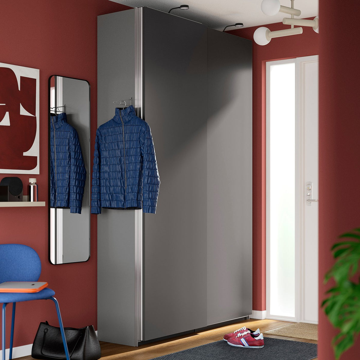 PAX / HASVIK wardrobe with sliding doors, dark grey/dark grey, 150x43x236 cm