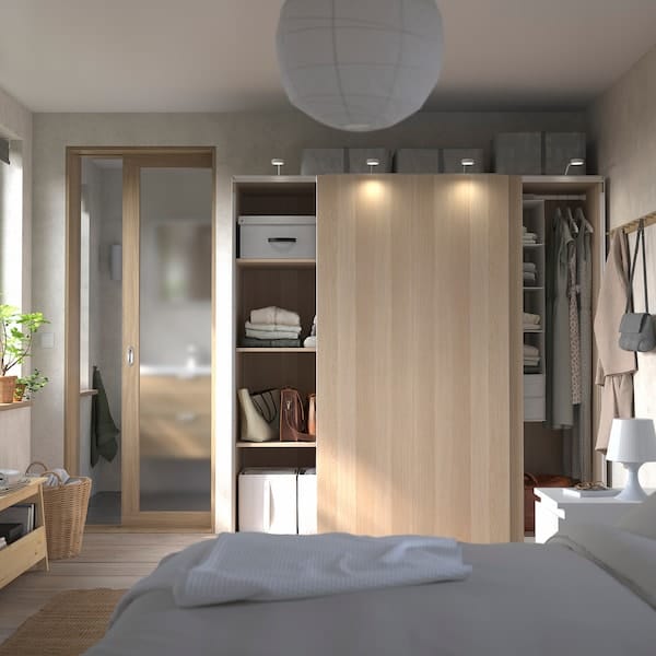 Ikea PAX / HASVIK - Wardrobe, oak effect with white stain / oak effect with white stain,200x66x201 cm