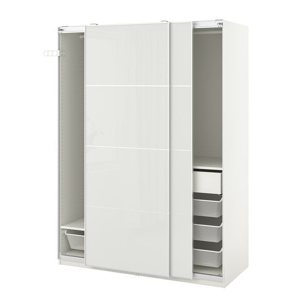 PAX / HOKKSUND - Wardrobe combination, white/glossy light grey,150x66x201 cm