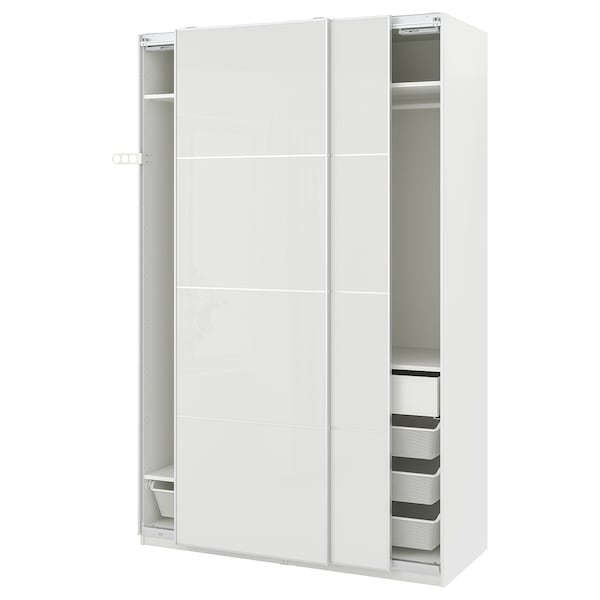 PAX / HOKKSUND - Wardrobe combination, white/light grey gloss,150x66x236 cm