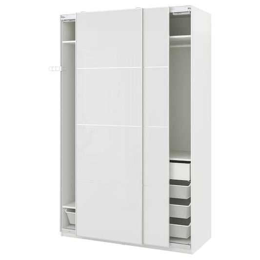 Ikea PAX / HOKKSUND - Wardrobe combination, white/light grey gloss,150x66x236 cm