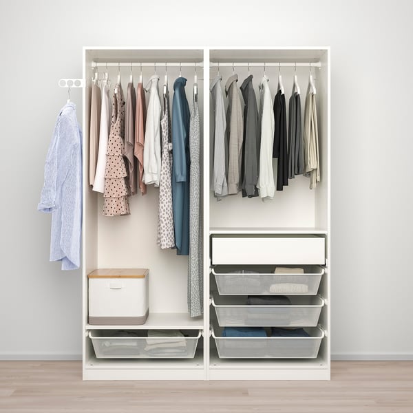 PAX / HOKKSUND - Wardrobe combination, white/glossy light grey,150x66x201 cm