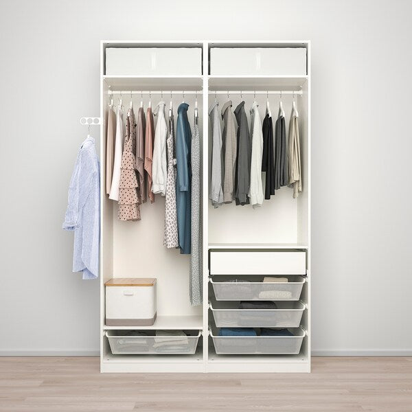 PAX / HOKKSUND - Wardrobe combination, white/light grey gloss,150x66x236 cm