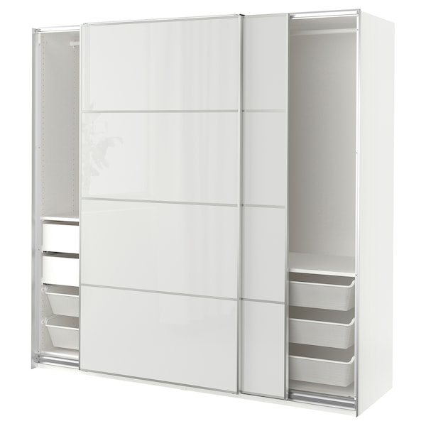 PAX / HOKKSUND - Wardrobe combination, white/light grey gloss,200x66x201 cm