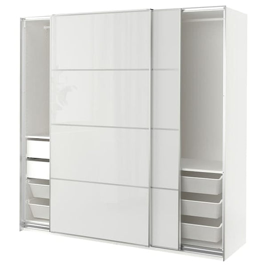 Ikea PAX / HOKKSUND - Wardrobe combination, white/light grey gloss,200x66x201 cm