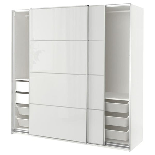 PAX / HOKKSUND wardrobe combination, white/high-gloss light grey, 200x66x201 cm