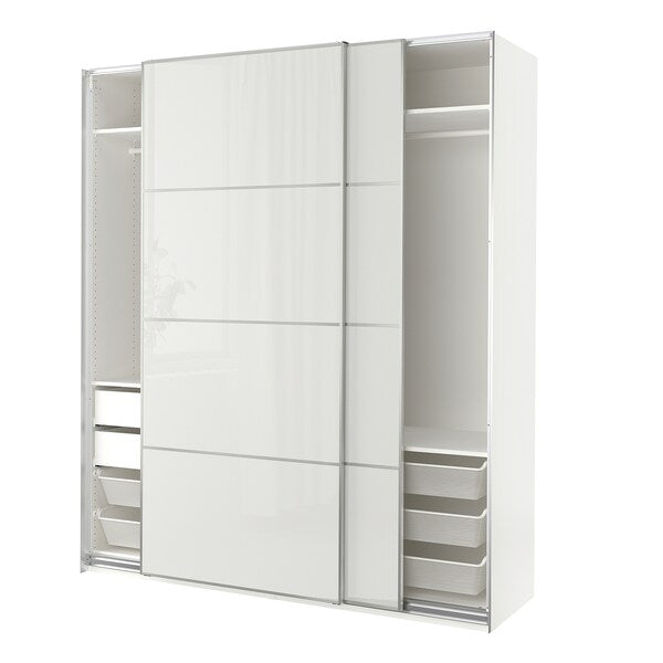 PAX / HOKKSUND - Wardrobe combination, white/light grey gloss,200x66x236 cm