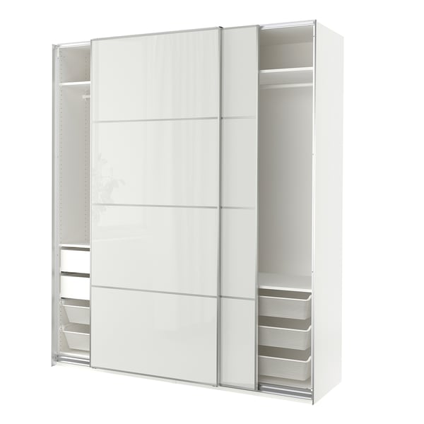 PAX / HOKKSUND - Wardrobe combination, white/light grey gloss,200x66x236 cm