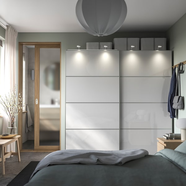 PAX / HOKKSUND - Wardrobe combination, white/light grey gloss,200x66x201 cm