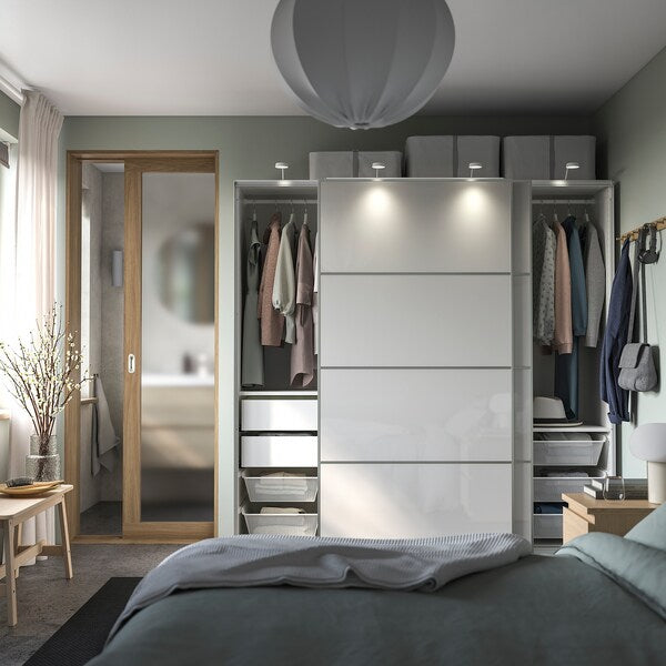 PAX / HOKKSUND - Wardrobe combination, white/light grey gloss,200x66x201 cm