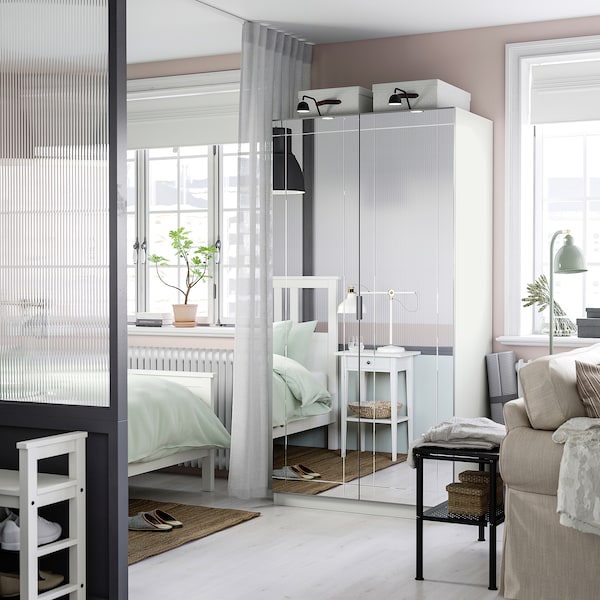 PAX / KAMMARTORP wardrobe combination, white mirror glass/grey, 100x60x201 cm